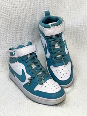 Nike Court Borough Mid 2 GS 5.5Y White Denim Turquoise CD7782-129 Retro Look